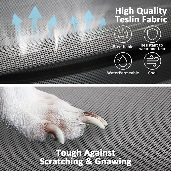 Elevated Dog Bed with Teslin Cooling Fabric - Dog Cot for Large Dogs | 0.5mm Heavy-Duty Stainless Steel Frame, Waterproof & Washable Mesh, Indoor & Outdoor Use, Anti-Slip Feet, Easy Clean