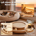 Sisal Cat Scratch Pad with Ball Track Round Wooden Cat Scratchers | Cat Scratching Board for Indoor Small Cats and Kitten Scratching Chasing Playing