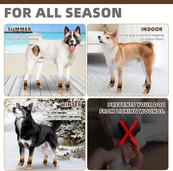 KOOLTAIL Dog Socks Shoes for Hot Pavement to Prevent Licking Paws, Winter Dog Boots & Paw Protector for Hardwood Floors Anti Slip,Traction Control Grip Booties for Small Medium Large Senior Dogs, L
