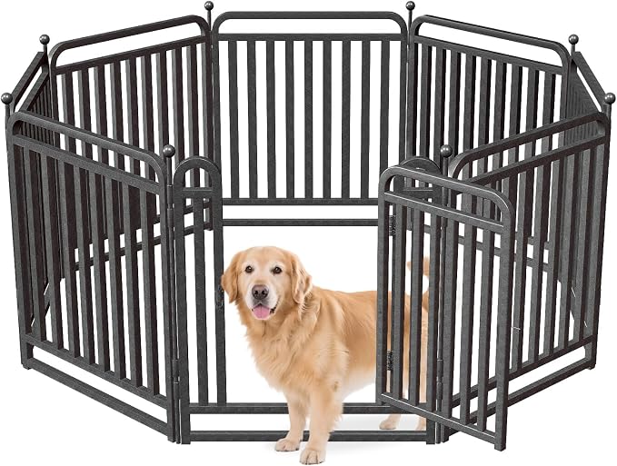 32 Inch Dog Playpen Outdoor, 8 Panels Puppy Playpen Heavy Duty Dog Play Pen Indoors, Rust Resistant Dog Pen for Large/Medium/Small Dogs, Dog Fence for RV Camping