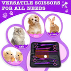 Dream Reach Dog Grooming Scissors - 7" Professional 6 in 1 Pet Scissors Sharp and Durable Shears Set Thinning, Chunker, Straight, Curved Shears and Comb for Dog Cat Pets, Purple