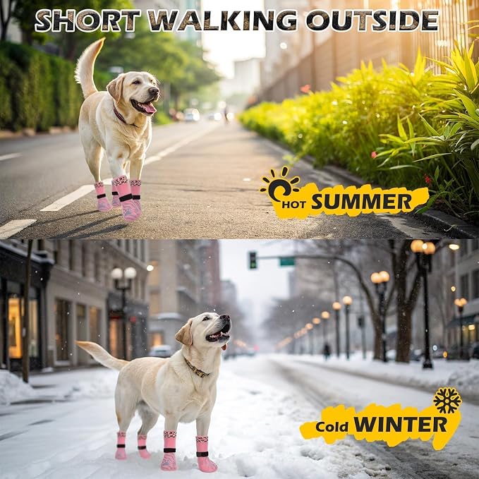 EXPAWLORER Dog Socks for Summer Hot Pavement to Prevent Licking Paws, Anti Slip Doggie Grippy Booties Shoes for Hardwood Floors, Boots & Paw Protectors for Small Medium Large Senior Dogs Pink XL