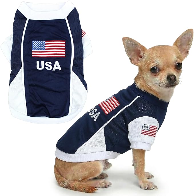 Parisian Pet USA Dog Jersey - Breathable Mesh Puppy Football Jersey - Lightweight Stretch Sporty Dog Clothes - Summer Shirts for Small Dogs - Soccer Jersey for Dogs - Sportswear Pet Clothes