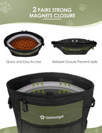 4 Cup Dog Treat Pouch with Silicone Insert Bag& Clicker(Army Green) | 2 Pair Magnetic Closures, Belt Clip/Waist Belt/Crossbody Wear, Zipper Pocket Poop Bag Holder for Pet Training/Daily Walking