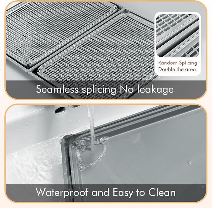 2Pack Cat Litter Box Step, Litter Catcher, Expandable Interlock Litter Mat, Washable Easy Clean, Waterproof & Urine Proof, Dark Grey