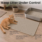 Cat Litter Mat, 23.5x16 Silicone Trapping Mat Beige | for Kitty Litter Box, Easy Clean, BPA Free Rubber, Center Litter Collection, Easy Pour-Back, Waterproof, Odor-Resistant