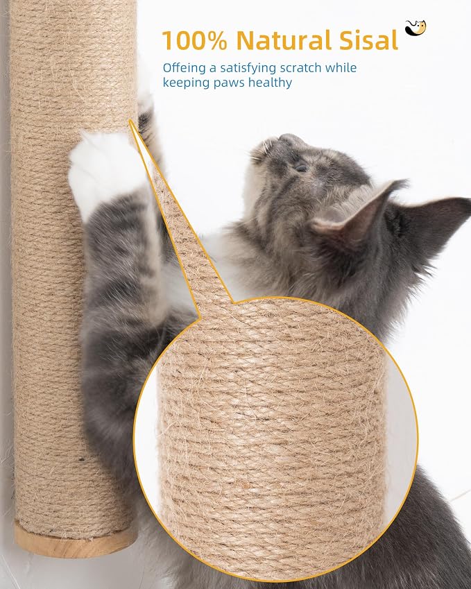Aechonow 34" Cat Scratching Post, Wood Wall Mounted Cat Scratcher for Cats | Cat Wall Scratcher,Cat Wall Furniture for Indoor Cats,Cat Wall Wood Climber, Natural Sisal,Tall & Sturdy Corner Climbing Pole