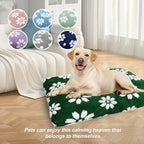 Cute Fluffy Dog Beds for Extra Large Dogs, 41"x 28", Green Flower | Thick Dog Bed for Crate Kennel, Pet Bed with Removable Washable Cover, Anti-Slip Bottom
