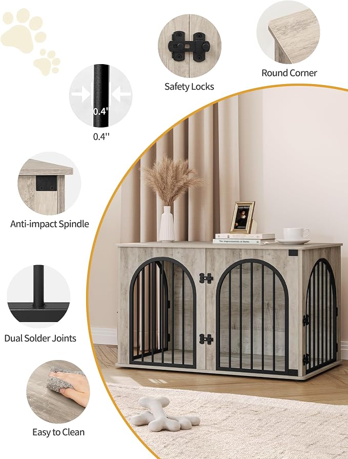 Hzuaneri 39.4" Wooden Dog Crate Furniture, Indoor Dog Kennel Dogs Cage for Small/Medium/Large Dogs, Heavy Duty Dog Crates Decorative Pet House End Side Table TV Stand, Greige Black DFC84105B | Arch Door, Modern Dog Box Indoor for Dogs, Side Table, Dog ...
