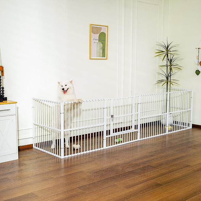 Dog Playpen 32" Height – Heavy Duty, Foldable | 25mm Steel Tubes, 40.8 lbs sturdy frame, rubber non-slip feet, indoor & outdoor, tool-free assembly, Small & Medium Dogs