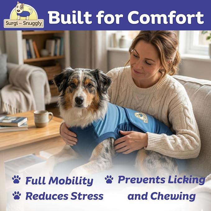 Surgi Snuggly Dog Surgery Recovery Suit – Dog Onesie for Post Surgery Recovery, Female Spay & Male Neuter – Surgical Suit for Dogs, E-Collar Cone Alternative, Double Blue - Large Long - 21" - 24" (EC)