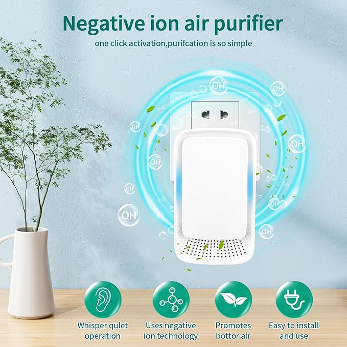 Air Ionizers 4 Pack, Negative Ion Filtration System, for Bedroom, Kitchen, Office, Portable Air Filter Odor, Smoke Dust, Pets, Eliminator, White
