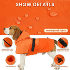 BRKURLEG Dog Raincoat, Waterproof Rain Jacket with Hood, Orange, XXL | Adjustable Windproof Rainproof Jacket with Leash Hole, Reflective Breathable Rain Coat Poncho, for Small to Large Dogs
