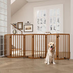 Freestanding Extra Wide Dog Gate Indoor, 6-Panel Wooden Pet Gate with 2 Metal Stands and 360°Hinge, Tall Dog Gates for Doorways, Stairs, Doorways, Kitchen, Foldable Safety Fence, 110"W x 32"H - Walnut