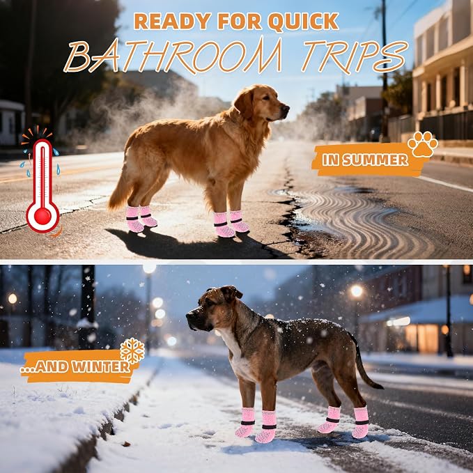 KOOLTAIL Anti Slip Dog Socks Shoes for Hot Pavement to Prevent Licking Paws Scratching, Pet Boots & Paw Protector for Hardwood Floors, Dog Grip Booties for Small Medium Large Senior Dogs, Pink XS