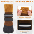 KOOLTAIL Anti Slip Winter Dog Socks to Prevent Licking Paws, Waterproof Snow Rain Long Dog Boots&Paw Protector, Warm Grippy Booties Reflective Double Straps for Hardwood Floor, Small Medium Large Dogs