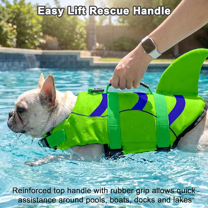 Fragralley Shark Fin Dog Life Jacket, High Buoyancy with Tear-Resistant Nylon of Dog Swim Vest, Pet Life Preserver for Small Medium Large Dogs, Puppy Float Vest for Swimming and Boating