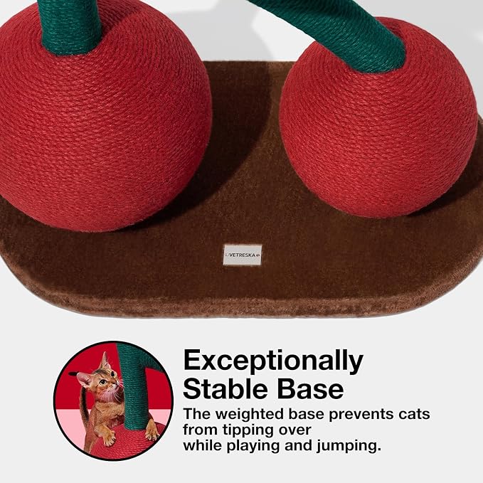 VETRESKA Cat Scratching Post, Large Cherry Cat Scratcher with Hammock, Tall Cat Scratch Interactive Toy with Natural Jute Rope for Indoor Cats, Kittens | Tall Cat Scratch Interactive Toy with Natural Jute Rope for Indoor Cats, Kittens