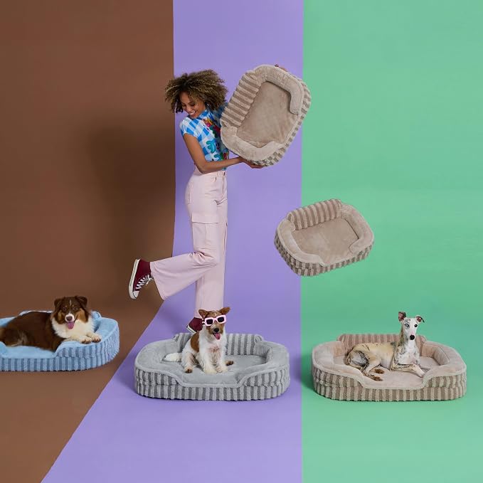 LE SURE Cute Cozy High Back Orthopedic Dog Beds Large Sized Dog,35" Grey | Waterproof Pet Bed with Sides, Aesthetic Comfy Egg-Crate Foam Pet Couch Sofa, Removable Washable Cover, Non-Slip Bottom