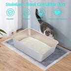 Stainless Steel Cat Litter Box XXL 2pcs，Metal Litter Box for Big Cats | Multiple Cats, Cat LitterBox -Pet Toilet Easy to Clean,Pan Litter Box,Non Stick, No Smell,Indoor,Pet Bathing Pan