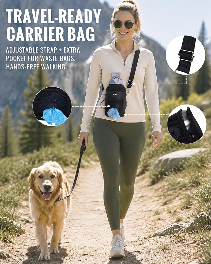 GiNT 37oz Insulated Stainless Steel Dog & Human Water Bottle, All-in-1 Travel Dispenser with Detachable Bowls & Carrying Case, Leak-Proof Pet Canteen for Walking, Hiking, Camping, Car (Blue)