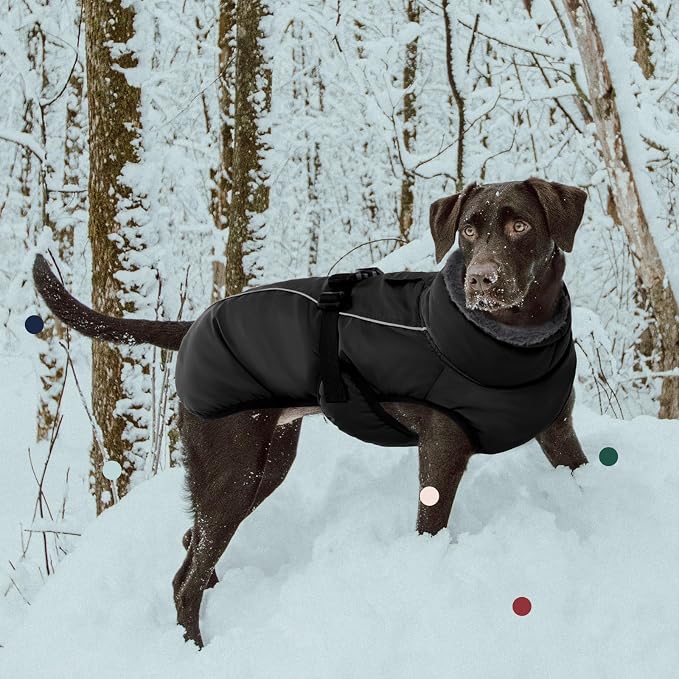 IECOii Extra Warm Reflective Adjustable Dog Jacket with Buckle Fleece Turtleneck for Small Medium Extra Large Dogs in Cold Weather