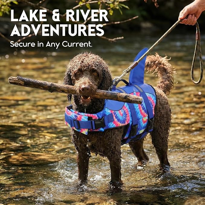 ASENKU Dog Life Jacket - Pet Safety Vest for Swimming & Boating, Shark Life Jacket with Floatation, Dog Lifesavers Swimsuits for Small Medium Large Dogs (Blue Bandhnu, M)