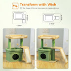 PEQULTI Cat Tree for Small Medium Cats, Green Cat Tower for Indoor Cats | Private cozy cat condo,soft top perch, natural sisal scratching posts & plush pom-pom toy