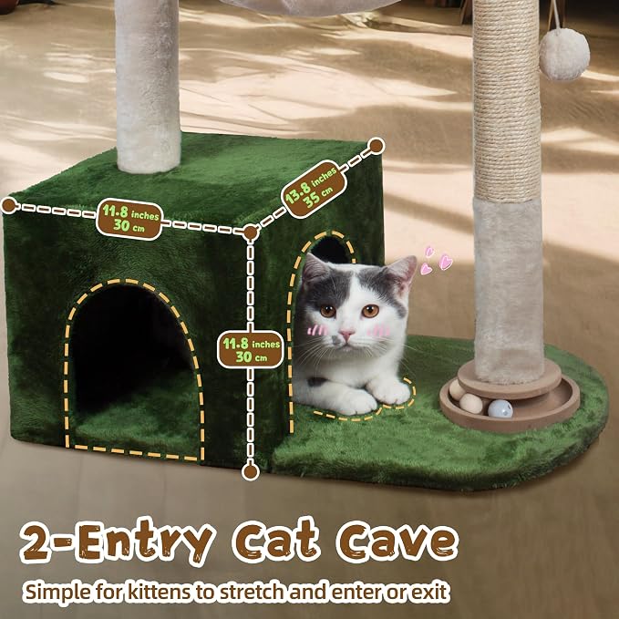 Fantasreen Cat Tree 38'' Tower with Large Hammock, Track Balls for Indoor Cats