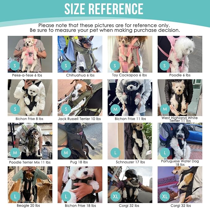 Lukovee Dog Backpack Carrier, Legs Out Easy-fit Dog Front Carrier for Small Medium Dogs, Adjustable Hands Free Dog Chest Carrier for Hiking Cycling (PI,L)