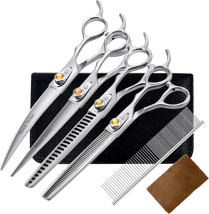 Fenice Professional Dog Grooming Scissors: Shears Set for Dogs Trimming Made Of Japanese 440C Stainless Steel Yellow Diamond