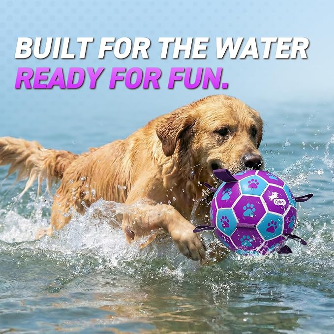 QDAN Dog Toy Soccer Ball, Durable Dog Balls for 30-90 lbs Small Medium Dogs | 8 Inch Soccer Toy with Straps, Dog Tug Toy for Tug of War, Puppy Birthday Gifts, Training Herding Balls for Outdoor, Purple