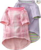 Pet Passion Rover - The Reversible Tee, 2 Pack Short Sleeve Pet T-Shirt 100% Organic Cotton Tees for Small, Medium, Large Dog Clothes, Pink Preppy Plaid, XX-Small
