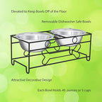 Set of 2 Stainless Steel Dog Bowls - 40oz Pet Bowls with Decorative Dog Food Stand - Metal Food and Water Dishes for Large Pets - Puppy Essentials by PETMAKER (Silver/Black)
