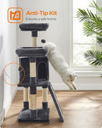 Feandrea Cat Tree, 45.3-Inch Cat Tower, Plush Condo Scratching Post, Gray | 45.3-Inch Cat Tower, Plush Condo with Scratching Post, Ramp, Perch, Spacious Cave, Smoky Gray