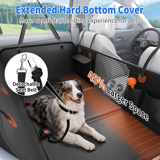 Back Seat Extender,Dog Car Seat Cover with Hard Bottom,Waterproof Dog Hammock for Car Pet Backseat Protector,Anti Scratch, Easy to Clean Holds 400lbs (Hammock with Bed Mat)