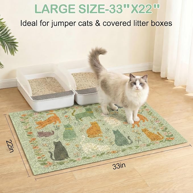 Glittme Cat Litter Mat with Non-Slip Bottom Litter Box Mat 33"X22" Litter Trapping Mat Easy to Clean Washable Cat Food Mat for Kitty,L