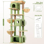 Globlazer Cactus Large Cat Tree, 80 inch Tall Climbing Tower, F80F, Green | Multi-Level Cat Scratching Tower for Indoor Multiple Large Adult Cats Kittens with 3 Cat Caves, 3 Hanging Baskets