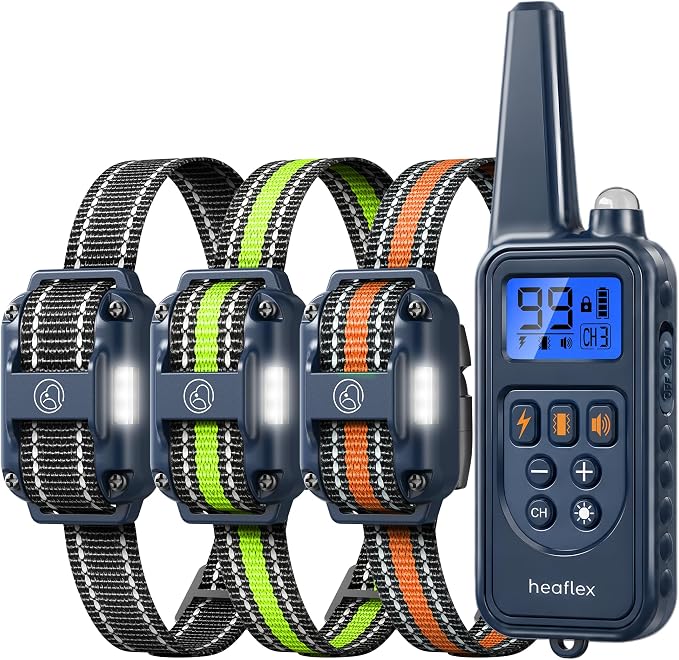 Shock Collar for 3 Dogs, Dog Training Collar with Remote, Rechargeable | Dog E-Collar Beep/Vibration/Shock/LED Light, 3300FT Long Range, IPX8 Waterproof, Fits Small Medium Large 5-120Lbs
