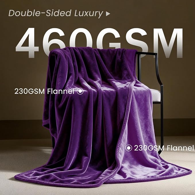 gogobunny Waterproof Reversible Flannel Blanket for Dogs and Cats, Double-Sided Furniture Protector Throw for Sofa, Couch, Bed Against Spills & Pet Fur (60" x 80", Dark Purple/Light Purple)