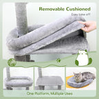 Globlazer Cat Tower for Indoor Adult Cats, 50-inch Heavy Duty Cat Tree House for Big Cats with Extra-Large Padded Platform, Sisal Scratching Board, 2 Large Condos, F50, Light Grey