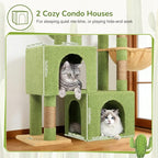 Globlazer 52in Cactus Cat Tree Tower for Indoor Cats, 2 Condos, S52, Green | Multi-Level Plush House, 5 Sisal Scratching Posts, 2 Padded Top Perches, Big Metal Basket, Stable Enlarged Base