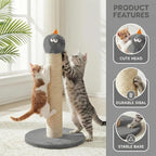 Cat Scratching Post for Small Space, 22'' Scratching Posts for Indoor Cats Adults, Extra Wide 13.4" Stable Base & Natural Sisal, Cute Cat Scratching Post with Short Plush Fabric for Large Cats, Gray