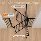 43 inch Tall Safety Dog Gate Adjustable 29.7-57 inch Extra-Wide Metal Pet Gate Drill-Free Pressure-Mount Installation kit Self-Closing Cat Gate for Stairwells、Doorways（Black）