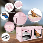 Extra Large Cat Carrier for 2 Cats with Travel Litter Box, 2-in-1 Foldable Soft Pet Car Travel Carrier with Zipper Locks for Multiple Cats Small Dogs Up to 45 Lbs, Pink