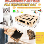 Cat Scratch Puzzle Enrichment Box, Interactive Cat Toy for 3 Balls & 2 Wand | Integrated Cat Nail File Scratcher - Stress Free Alternative to Clippers & Grinders for Indoor Cats