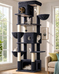 Globlazer Large Cat Tree, 80in Tall Climbing Tower, F80F, Dark Grey | Multi-Level Cat Scratching Tower for Indoor Multiple Large Adult Cats Kittens with 3 Cat Caves, 3 Hanging Baskets