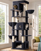 Globlazer Large Cat Tree, 80in Tall Climbing Tower, F80F, Dark Grey | Multi-Level Cat Scratching Tower for Indoor Multiple Large Adult Cats Kittens with 3 Cat Caves, 3 Hanging Baskets