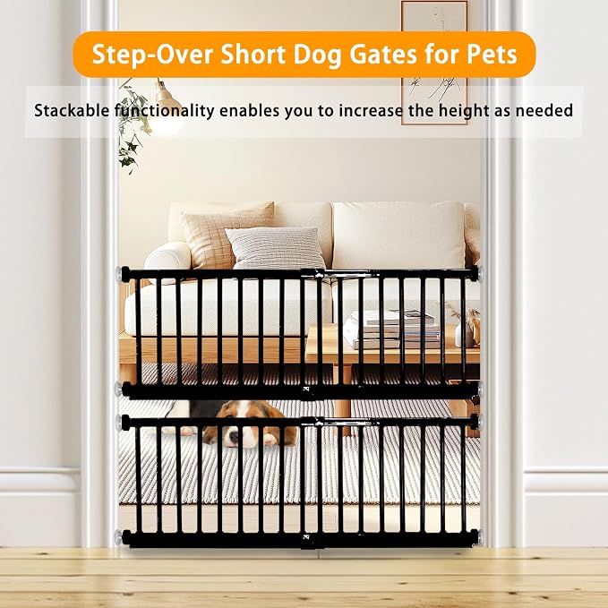 SHYUJAJIE Dog Gate for Small Dogs,14" Height Short Dog Gate | Adjustable 18-48" Small Pet Gate for doorways,Low Pet Gate to Step Over,Pressure Mounted for Doorways & Stairs,Black