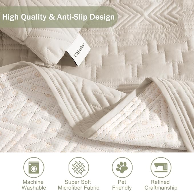 Boho Quilted Grand Sofa Covers Washable, Couch Cover for Grand Sofa, Soft Cozy Couch Protector for 4 Cushion Couch, Oversized Grand Sofa Slipcovers Water-Repellent (Grand Sofa 88", Beige)
